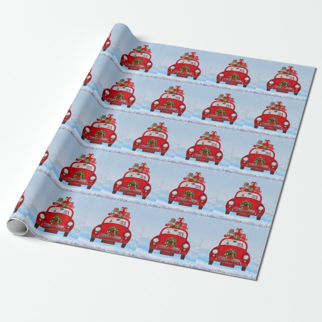 Shiba Inu Hund i bil med Jultomten Presentpapper (Utrullad)