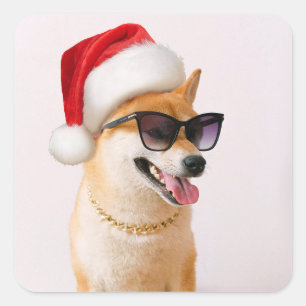 Shiba Inu hund i Jultomten Fyrkantigt Klistermärke