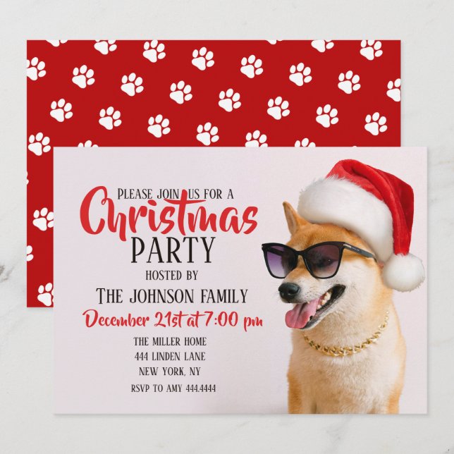 Shiba Inu hund i Jultomten Inbjudningar (Fram/baksida)