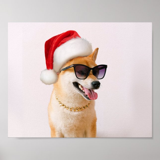 Shiba Inu hund i Jultomten Poster (Framsidan)