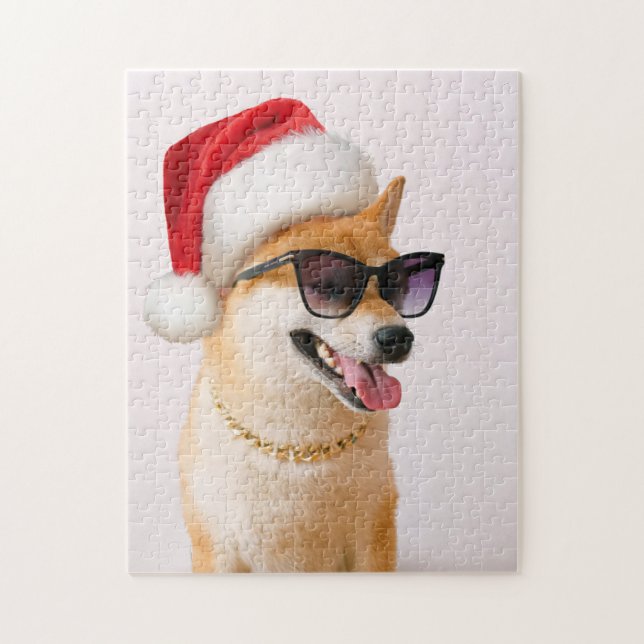 Shiba Inu hund i Jultomten Pussel (Vertikal)