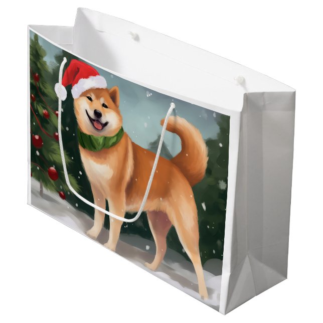 Shiba Inu Hund i Snö Jul (Framsidan Vinklad)