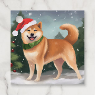 Shiba Inu Hund i Snö Jul Gåvor Etiketter