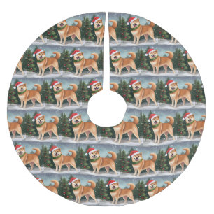 Shiba Inu Hund i Snö jul Julgransmatta Borstad Polyester