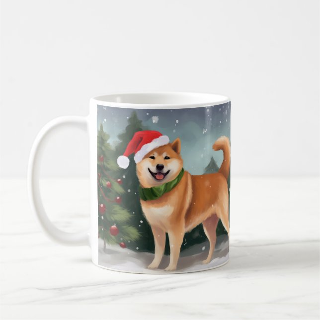 Shiba Inu Hund i Snö jul Kaffemugg (Vänster)