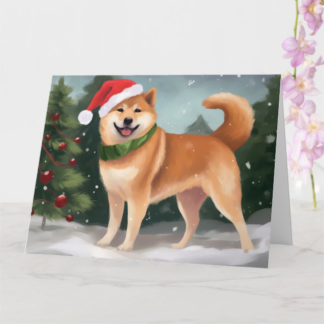 Shiba Inu Hund i Snö jul Kort (Orkide)