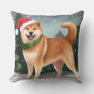Shiba Inu Hund i Snö Jul Kudde