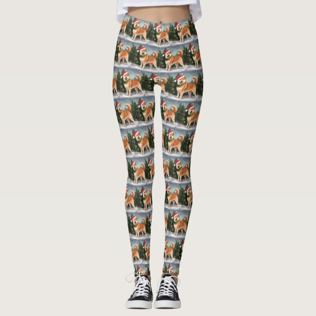 Shiba Inu Hund i Snö jul Leggings (Framsida)