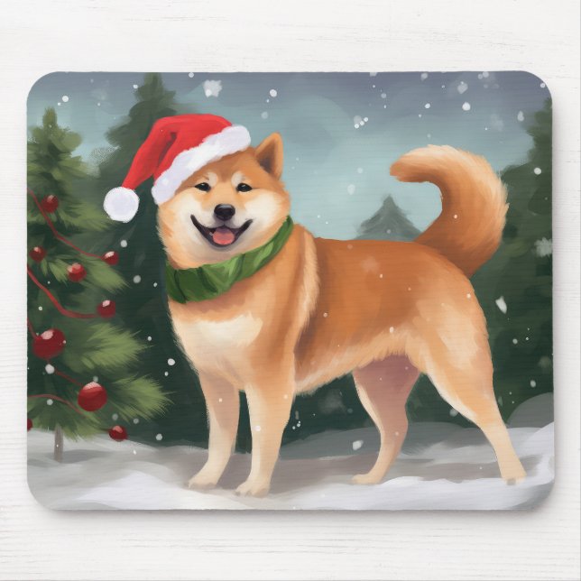 Shiba Inu Hund i Snö jul Musmatta (Framsidan)