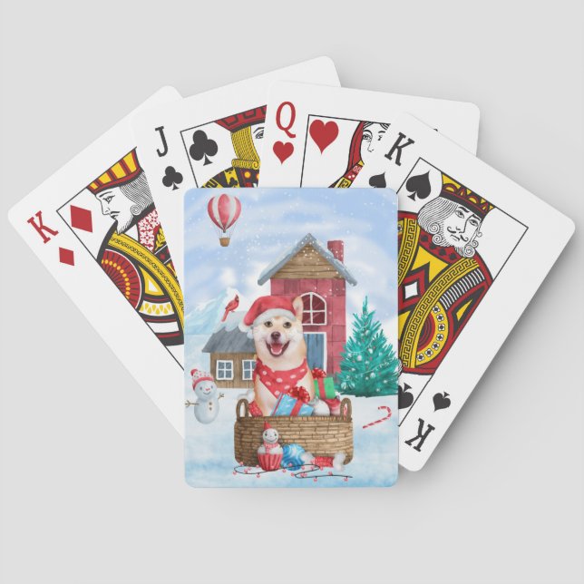 Shiba Inu Hund I snö julhuset Hund House Casinokort (Baksidan)