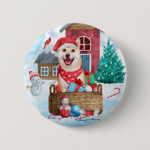 Shiba Inu Hund I snö julhuset Hund House Knapp