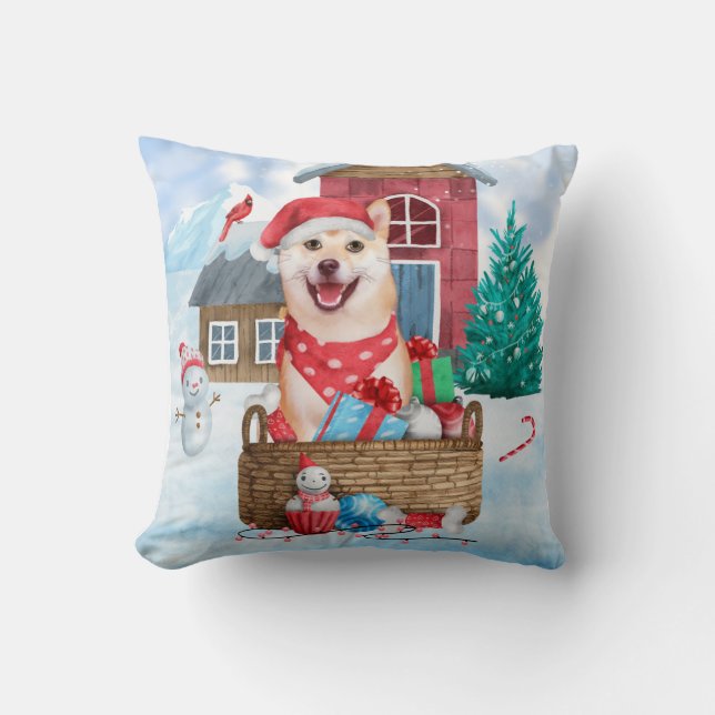 Shiba Inu Hund I snö julhuset Hund House Kudde (Framsida)