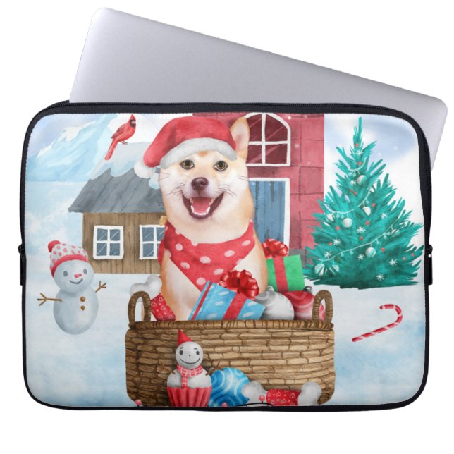 Shiba Inu Hund I snö julhuset Hund House Laptop Fodral (Framsidan)