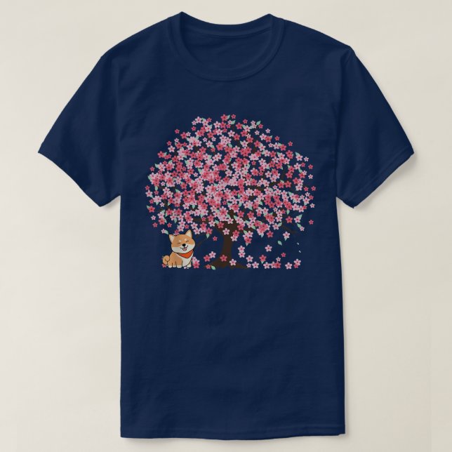 Shiba Inu Hund Japansk Cherry Cute Blommar Sakura T Shirt (Design framsida)