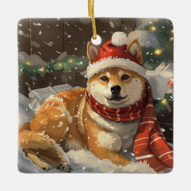 Shiba Inu Hund jul jul Julgransprydnad Keramik (Framsida)