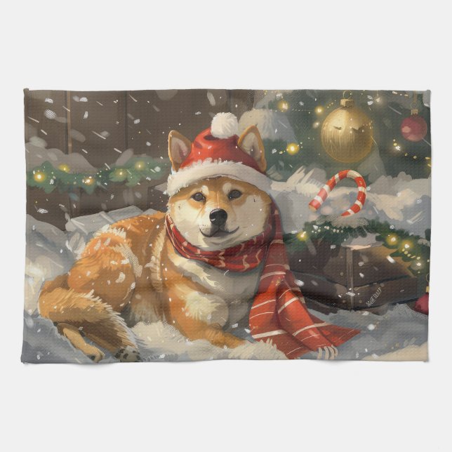 Shiba Inu Hund jul jul Kökshandduk (Horisontell)