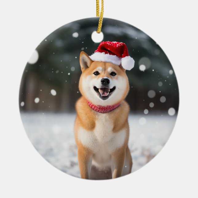 Shiba Inu Hund jul Keepsaké Julgransprydnad Keramik (Framsidan)