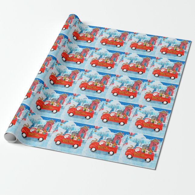 Shiba Inu Hund Jul Leverans Lastbil Snö  Presentpapper (Utrullad)