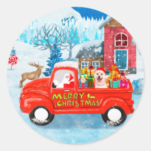Shiba Inu Hund jul Leverans Lastbil Snö Runt Klistermärke