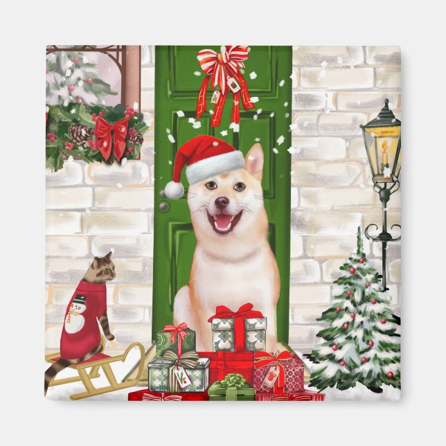 Shiba Inu Hund jul Magnet (Framsidan)