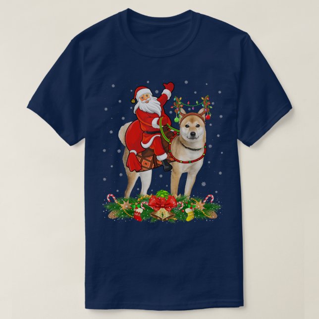Shiba Inu Hund Julafton Funny Santa Riding Shiba I T Shirt (Design framsida)