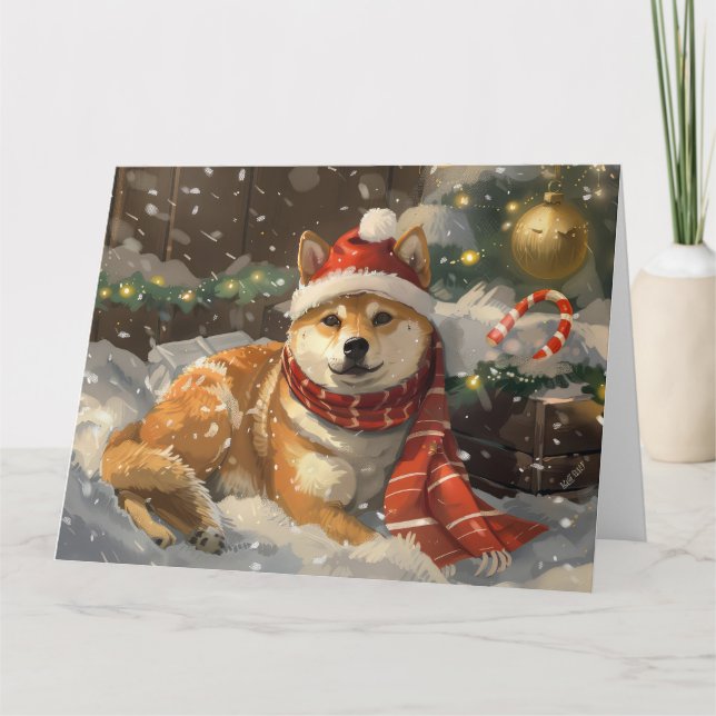Shiba Inu Hund Julfirande Kort (Framsida)