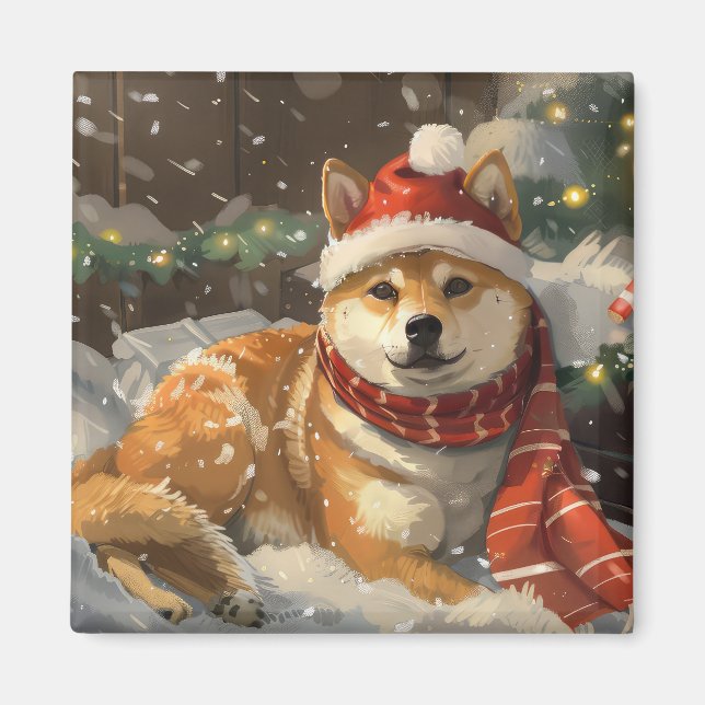 Shiba Inu Hund Julfirande Magnet (Framsidan)