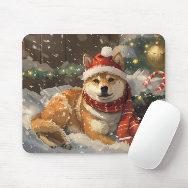 Shiba Inu Hund Julfirande Musmatta (Med mus)