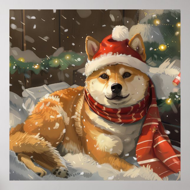 Shiba Inu Hund Julfirande Poster (Framsidan)
