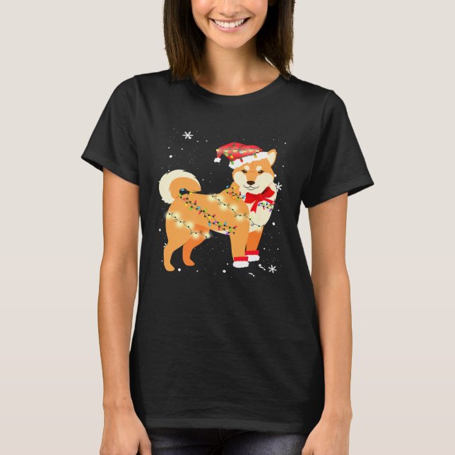 Shiba Inu Hund Julgran Julafton Mamma Pappa T Shirt (Framsida)