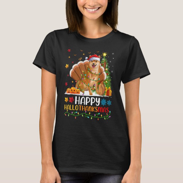 Shiba Inu Hund Lycklig Shiba Inu Hellothanksmas T Shirt (Framsida)