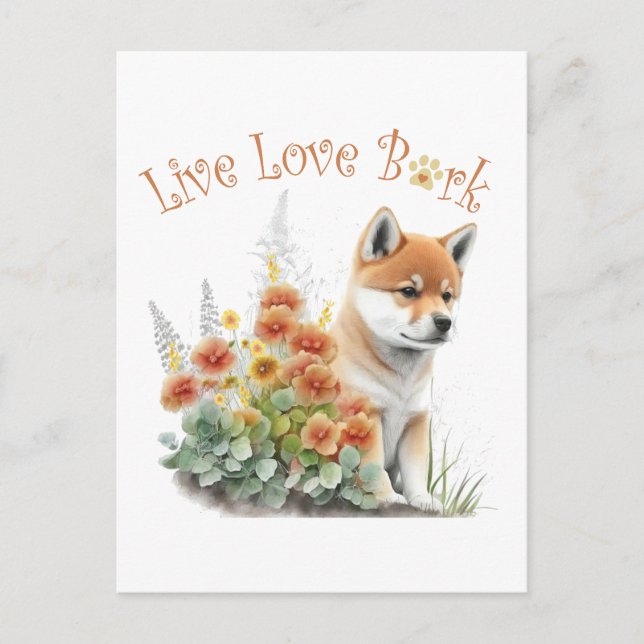 Shiba Inu Hund Mamma Blommig Vykort (Framsida)