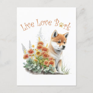 Shiba Inu Hund Mamma Blommigt Vykort
