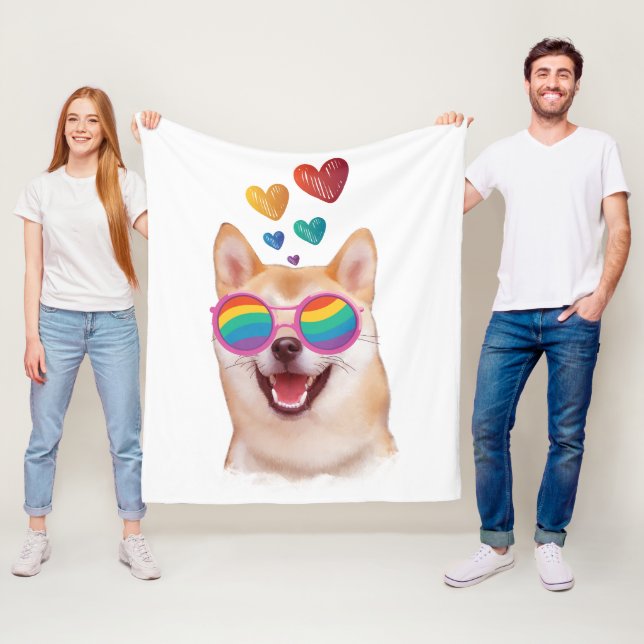 Shiba Inu Hund med Hearts Valentine Day Fleecefilt (På plats)