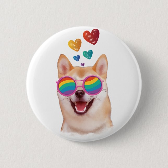 Shiba Inu Hund med Hearts Valentine Day Knapp (Framsida)