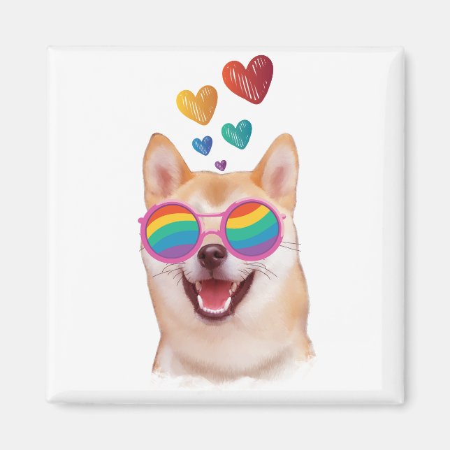 Shiba Inu Hund med Hearts Valentine Day Magnet (Framsidan)
