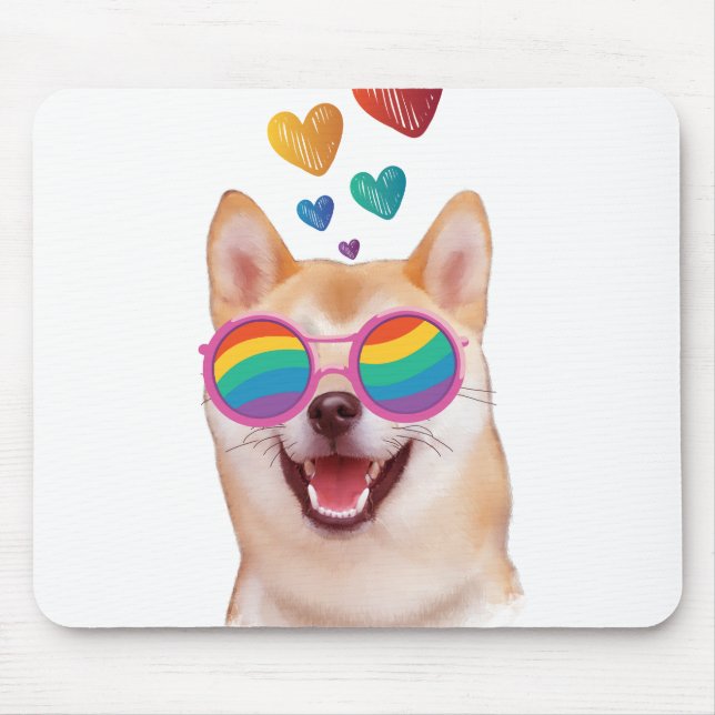 Shiba Inu Hund med Hearts Valentine Day Musmatta (Framsidan)