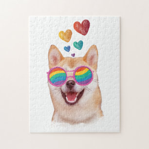 Shiba Inu Hund med Hearts Valentine Day Pussel