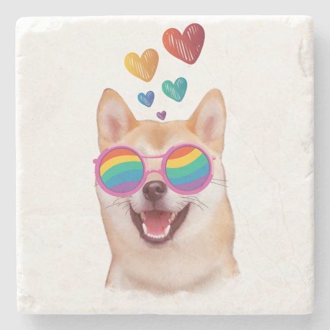 Shiba Inu Hund med Hearts Valentine Day Stenunderlägg (Framsidan)