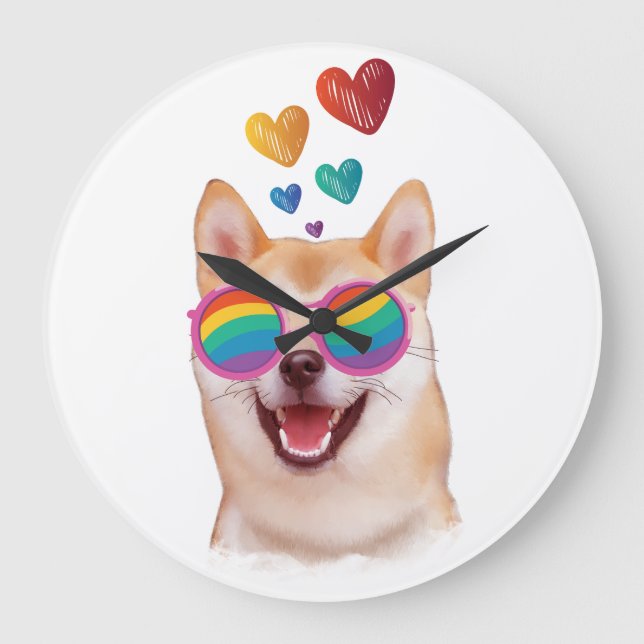 Shiba Inu Hund med Hearts Valentine Day Stor Klocka (Framsida)