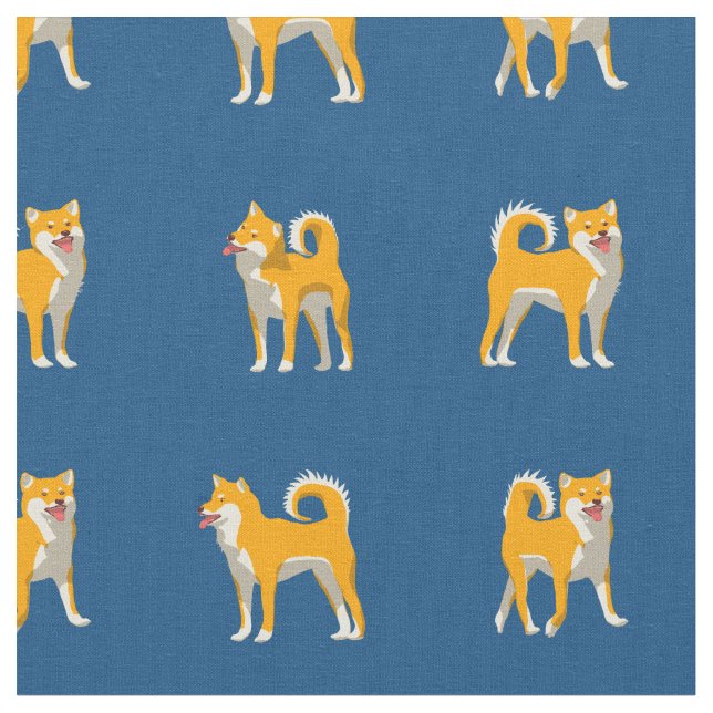 Shiba Inu Hund Mönster Classic Blue Tyg (Närbild)