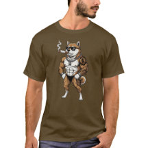 Shiba Inu Hund, muskulös, tatuerad, kroppsbyggare