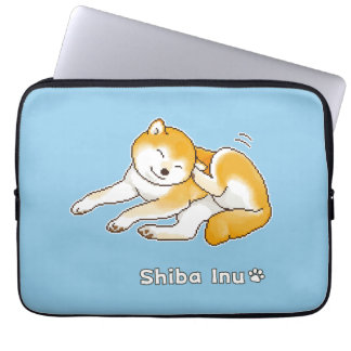 Shiba Inu Hund Relaxing Peacely Pixel Art Laptop Fodral