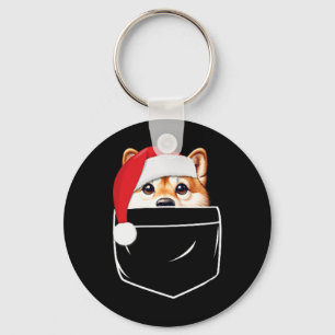 Shiba Inu Hund Santa Hat jul Pocket Roligt Julafto Nyckelring