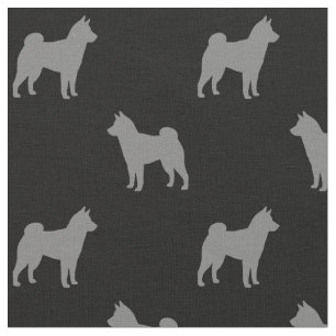 Shiba Inu Hund Silhouettes Grått och Black Pattern Tyg