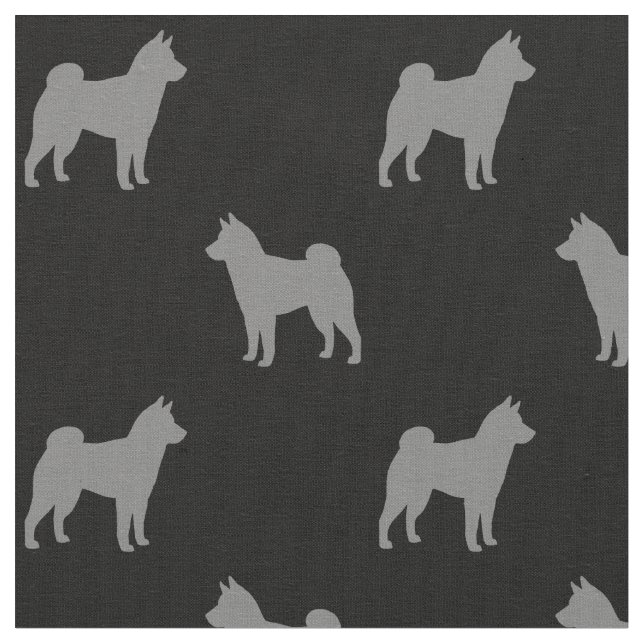 Shiba Inu Hund Silhouettes Grått och Black Pattern Tyg (Närbild)