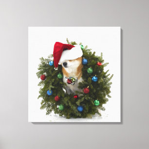 Shiba Inu hund som in ha på sig Santa hattsitta Canvastryck