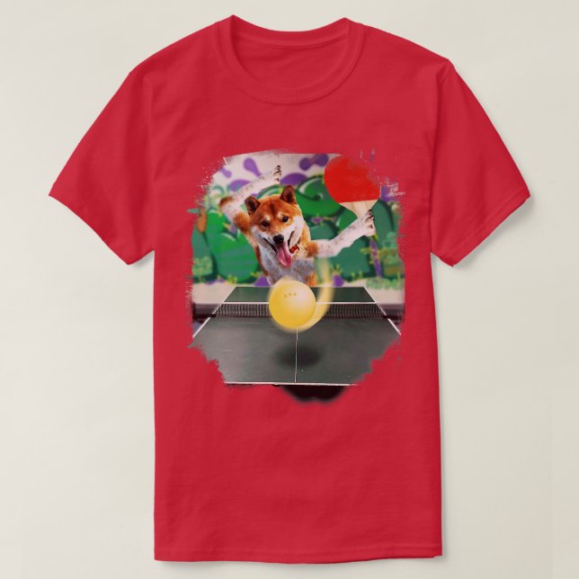 Shiba Inu Hund Spela Bord Tennis Ping Pong T Shirt (Design framsida)