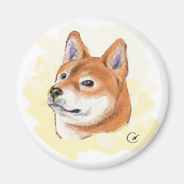 Shiba Inu Hund Teckning Magnet (Framsidan)