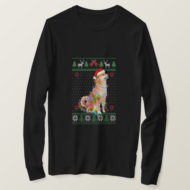 Shiba Inu Hund Ugly Sweater jul Puppy Hund Lov T Shirt (Design framsida)